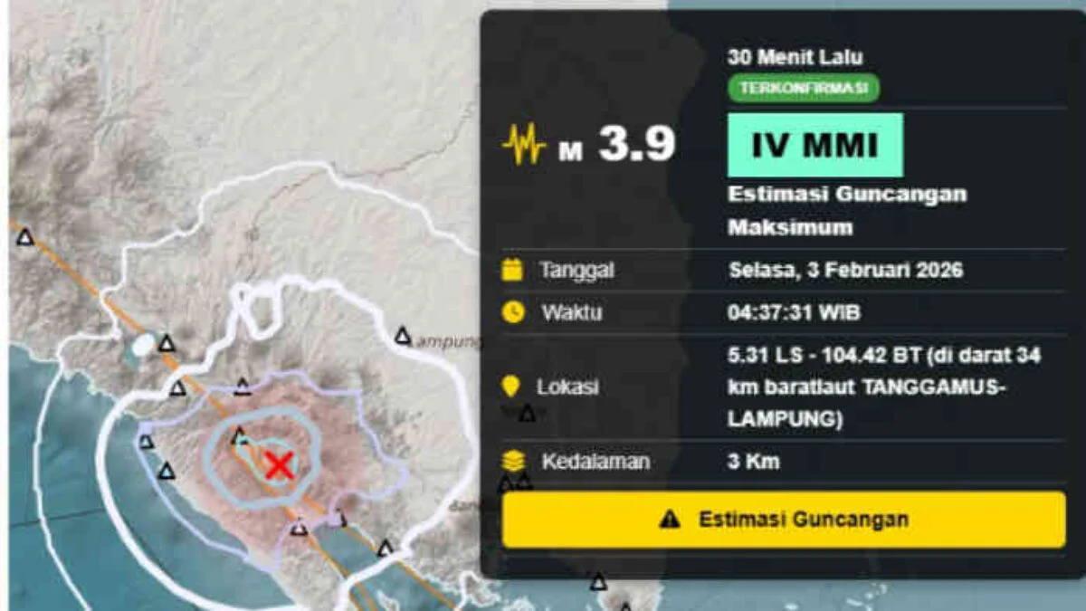 BMKG Catat 76 Gempa di Tanggamus, Bersamaan dengan Gempa Kuat di Maluku dan Papua