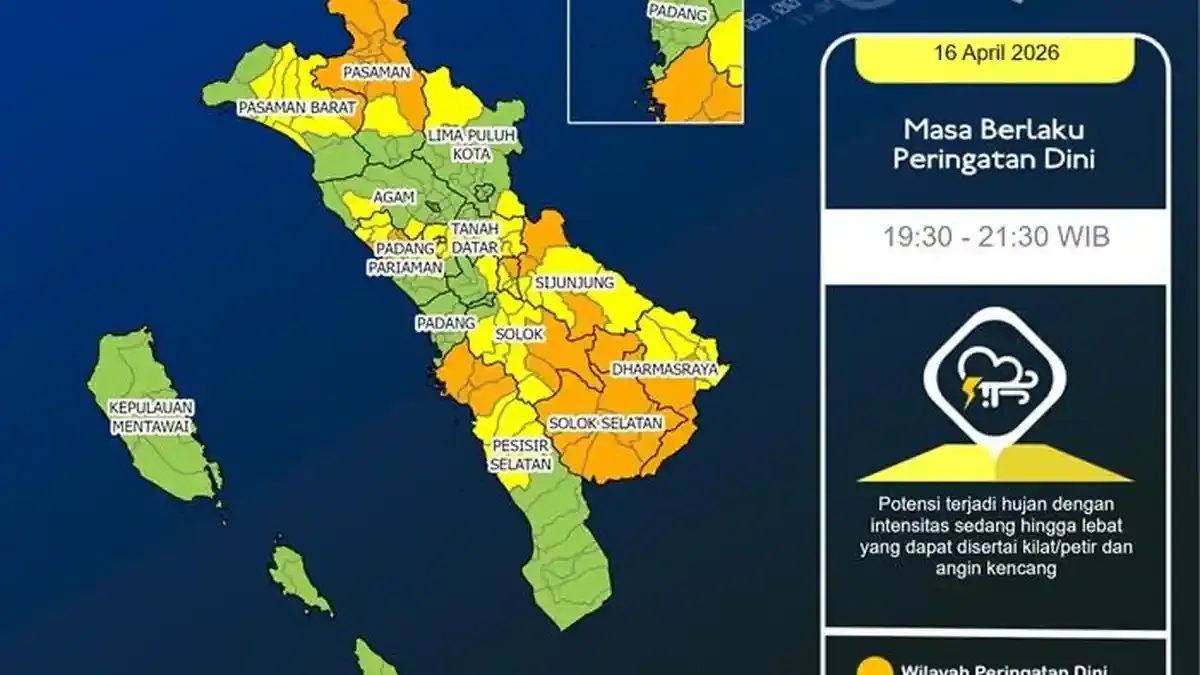 Waspada Hujan Sore hingga Malam, Cek Wilayahnya di Sumatera Barat dan Sejumlah Kota Besar