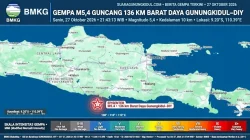 Gempa M 5,4 Guncang Barat Daya Gunungkidul, Getaran Terasa hingga Blitar dan Lumajang